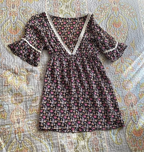 Çiçek tül vintage otantik bluz