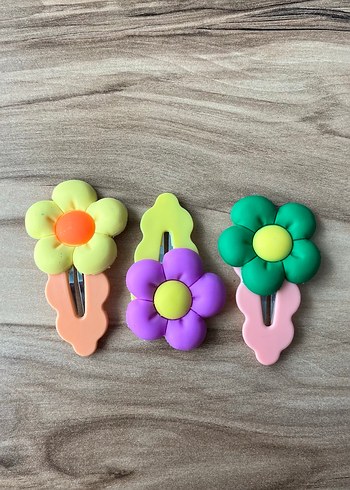 Renkli Çiçek Desenli Elastik Çocuk Toka Seti - Görsel 3