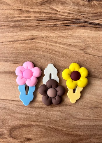 Renkli Çiçek Desenli Elastik Çocuk Toka Seti - Görsel 4