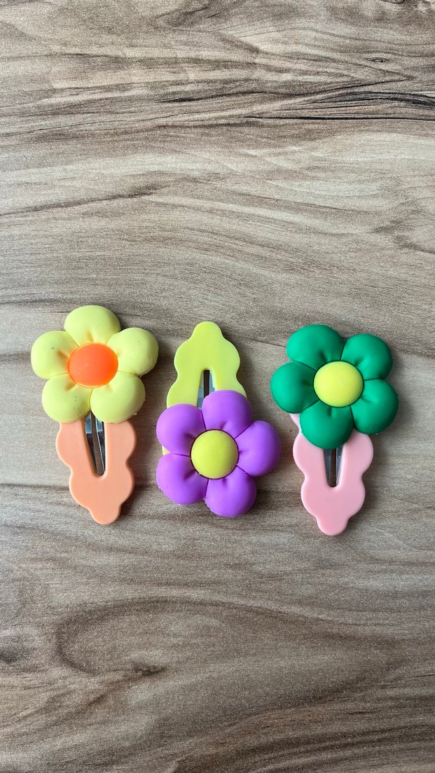 Renkli Çiçek Desenli Elastik Çocuk Toka Seti - Görsel 3