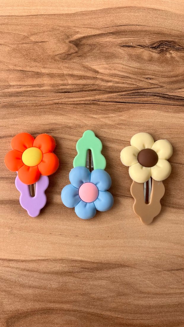 Renkli Çiçek Desenli Elastik Çocuk Toka Seti - Görsel 5