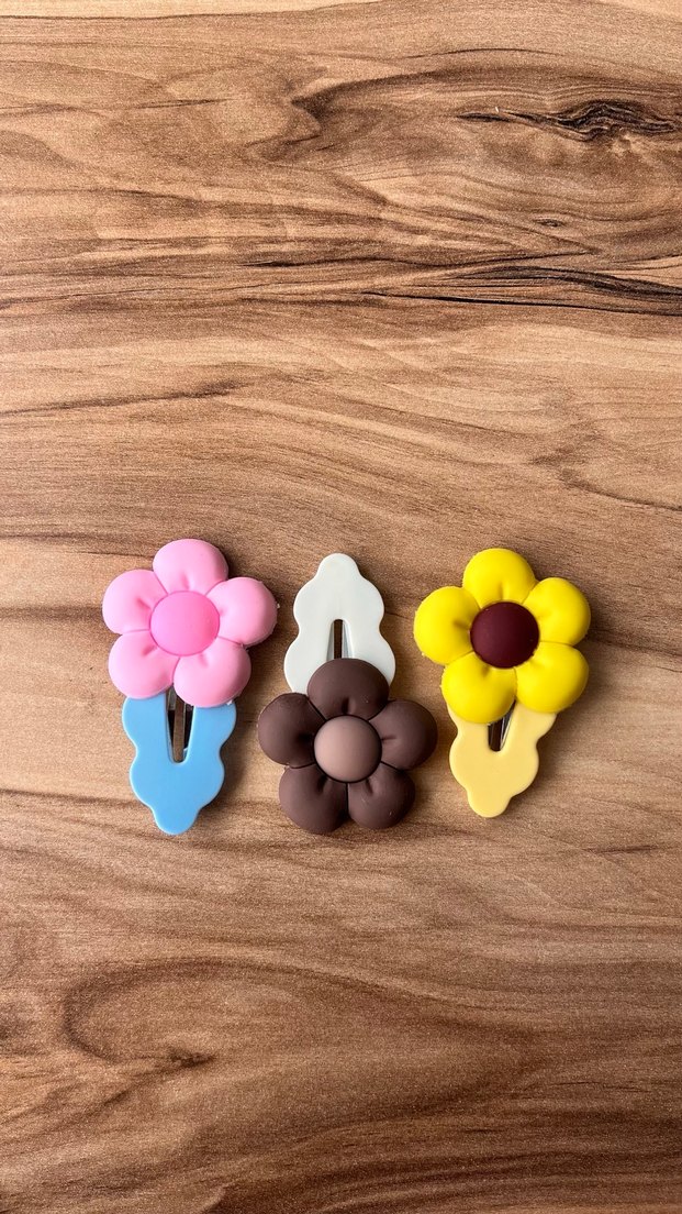 Renkli Çiçek Desenli Elastik Çocuk Toka Seti - Görsel 4