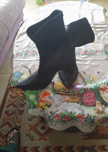 Ahşap Sanat Siyah Yılan Derisi Desenli Pileli Stiletto Çizme