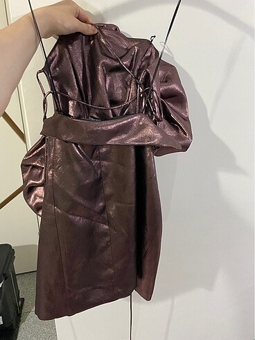 m Beden kahverengi Renk Zara çiçekli model parlak abiye elbise 38 beden