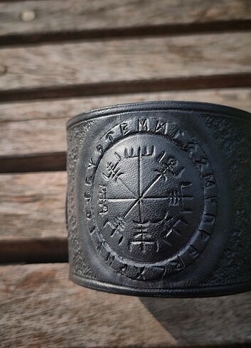 Diğer Viking Pusula Valknut Unisex Siyah Deri Bileklik