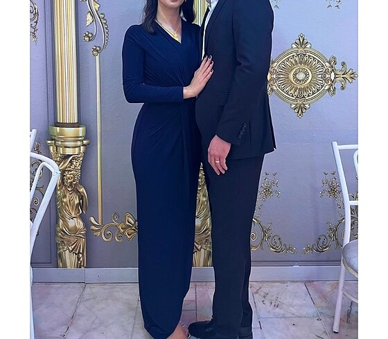 m Beden Lacivert uzun elbise