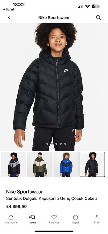 Sıfır Nike çocuk Mont Unisex