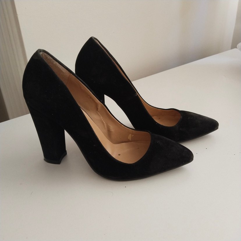 Siyah Süet Kadın Topuklu abiye ayakkabı - Görsel 2