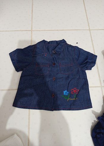 Nakışlı Düğmeli kız çocuk Kot Gömlek - Görsel 2