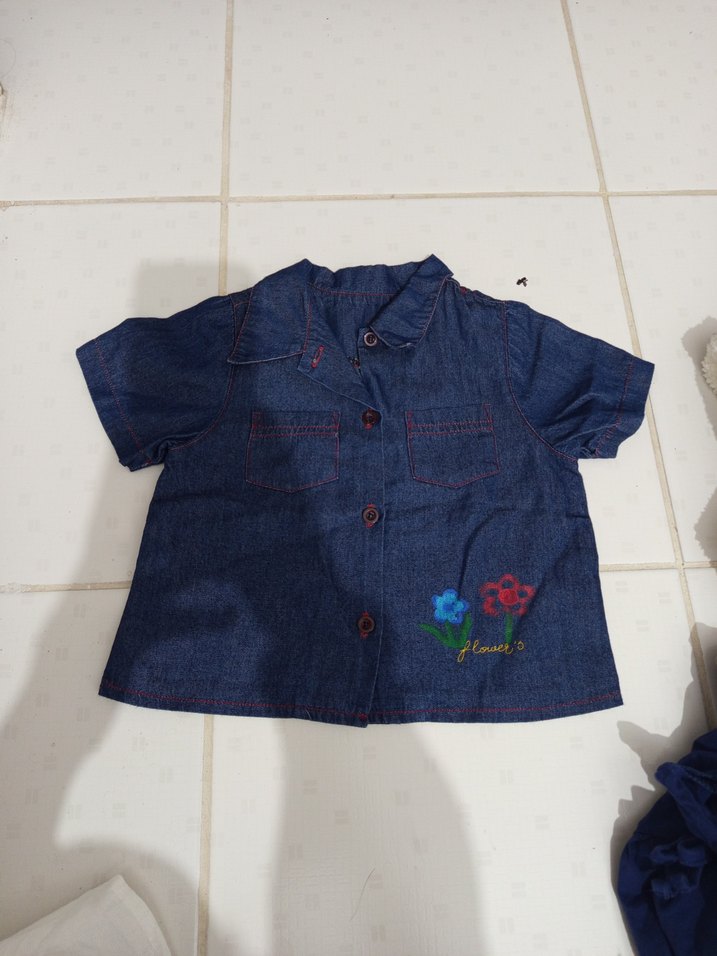 Nakışlı Düğmeli kız çocuk Kot Gömlek - Görsel 2