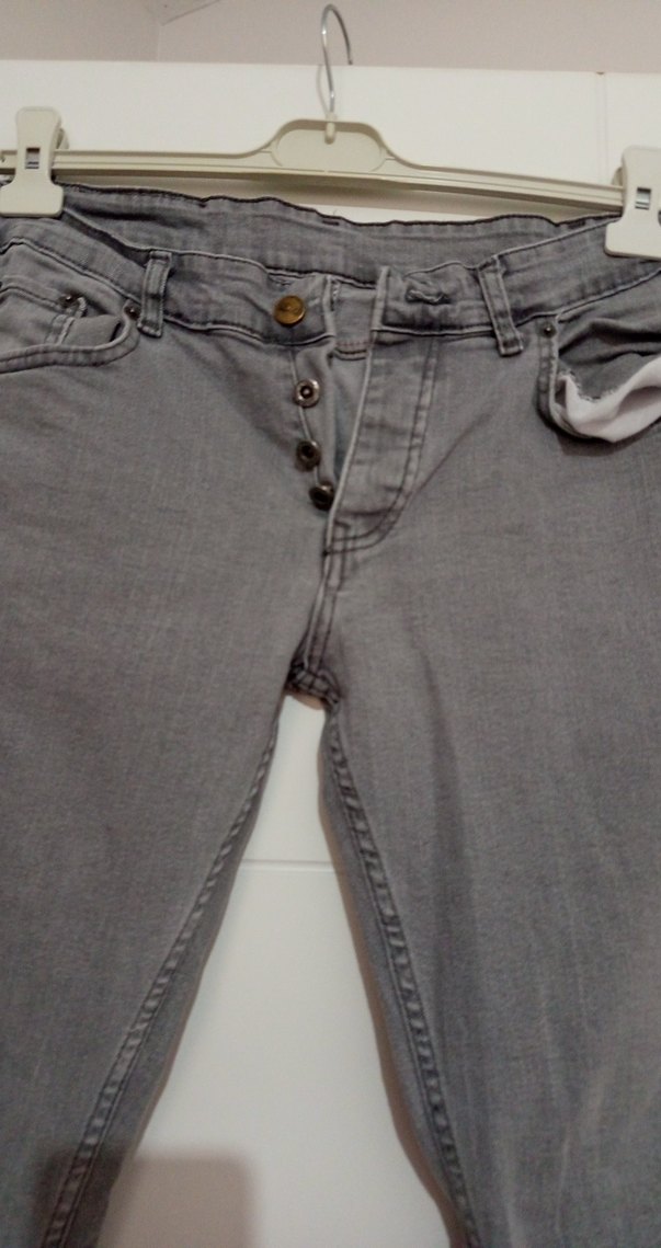 Gri Düğmeli Erkek Kot Pantolon - Görsel 3