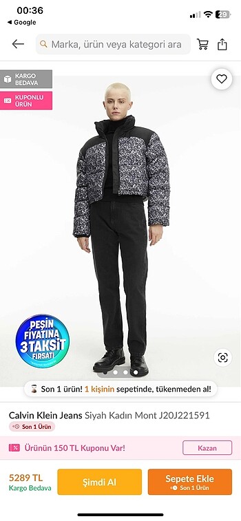 Calvin klein kadın şişme mont