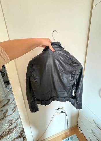 Siyah Kadın Deri Biker Ceket - Görsel 5