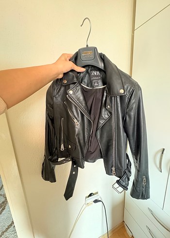 Siyah Kadın Deri Biker Ceket - Görsel 2