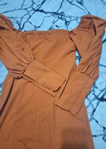 kiremit rengi balon kol elbise - Görsel 4