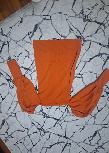 kiremit rengi balon kol elbise - Görsel 3