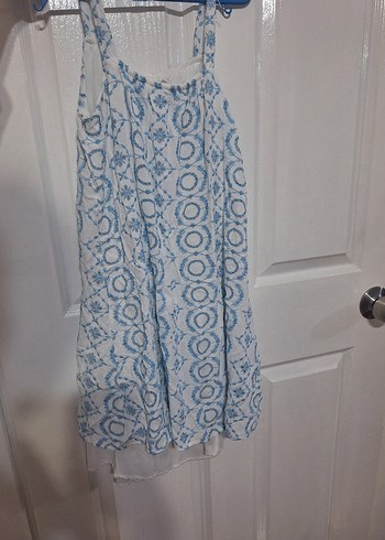 Mavi Batik Desenli Dantel Detaylı Uzun Hamile Tuniği - Görsel 2