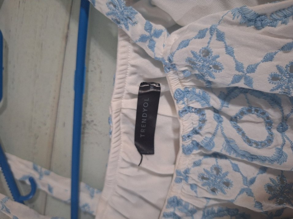 Mavi Batik Desenli Dantel Detaylı Uzun Hamile Tuniği - Görsel 4