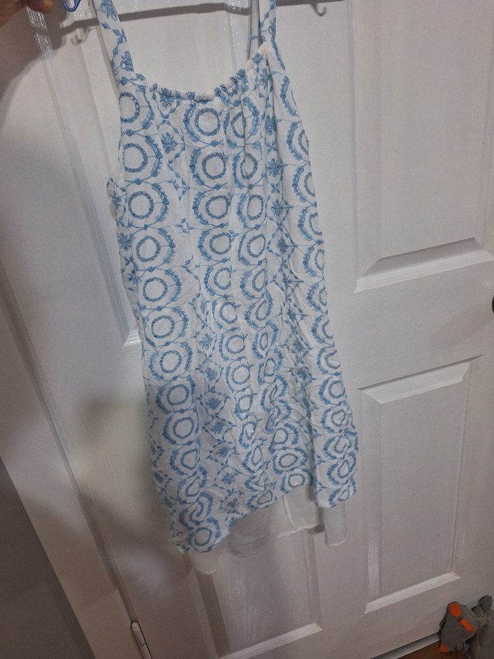 Mavi Batik Desenli Dantel Detaylı Uzun Hamile Tuniği - Görsel 3