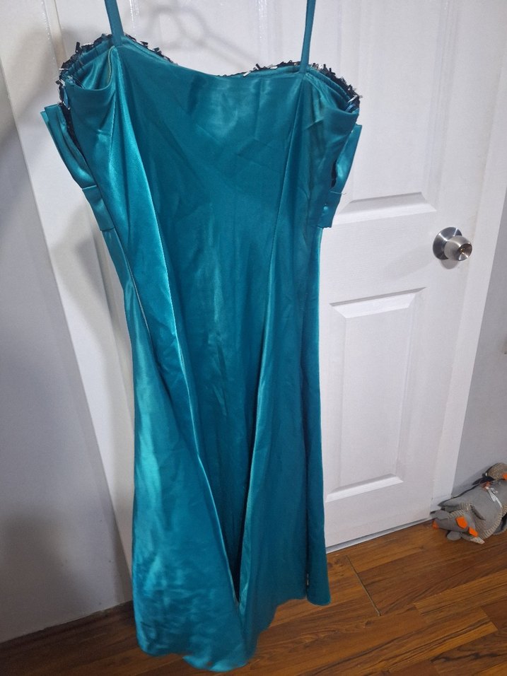 Uzun Turkuaz Straplez Abiye Elbise - Görsel 3