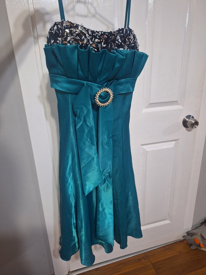 Uzun Turkuaz Straplez Abiye Elbise - Görsel 2