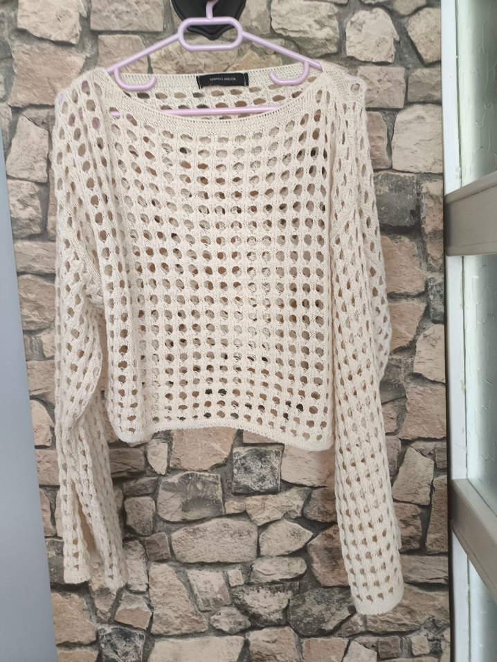 Uzun Kollu Bej Örgü Kadın Kazak - Görsel 3