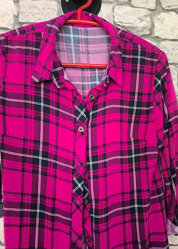 LC Waikiki Düğmeli Uzun Kollu Pembe Ekose Gömlek