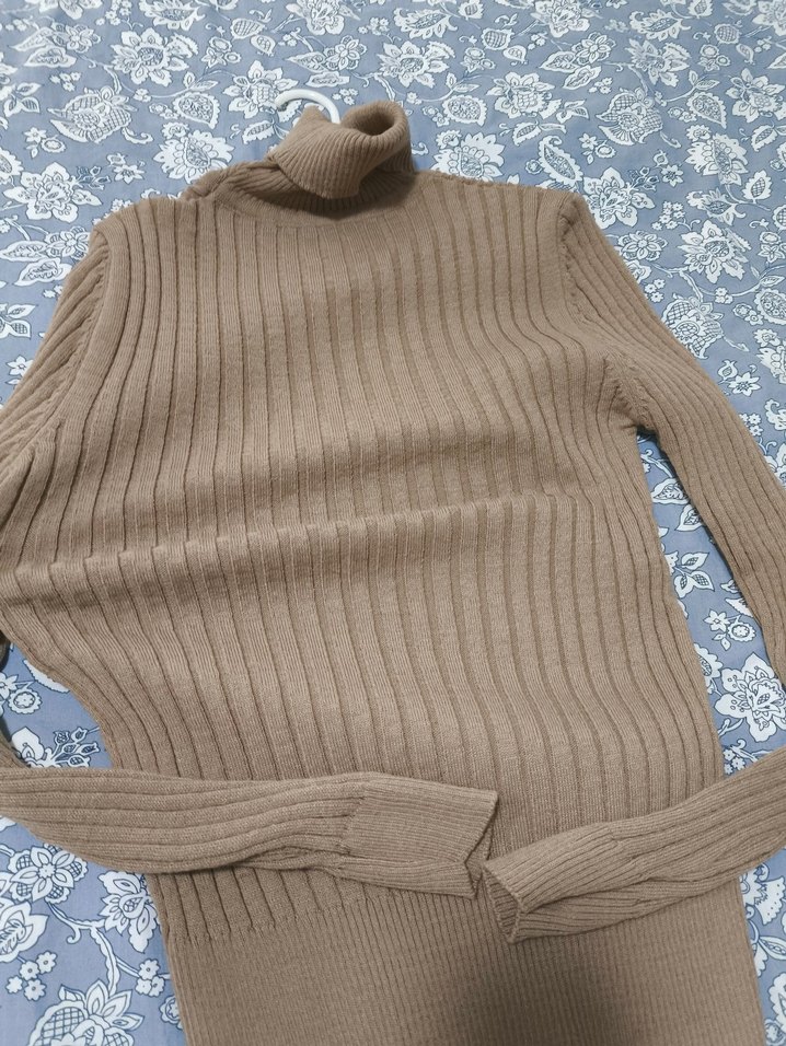 Bej Kadın Boğazlı Örme Kazak yeni ürün - Görsel 4