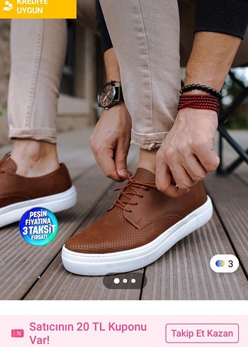 Sıfır Yeni Kahverengi bağcıklı günlük ayakkabı - Görsel 8