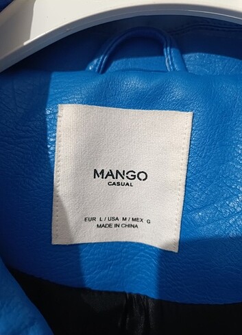 l Beden mavi Renk Mango deri ceket