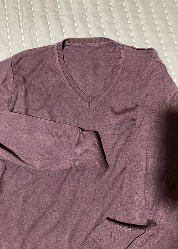 Bordo V Yaka Kadın Triko Kazak - Görsel 2