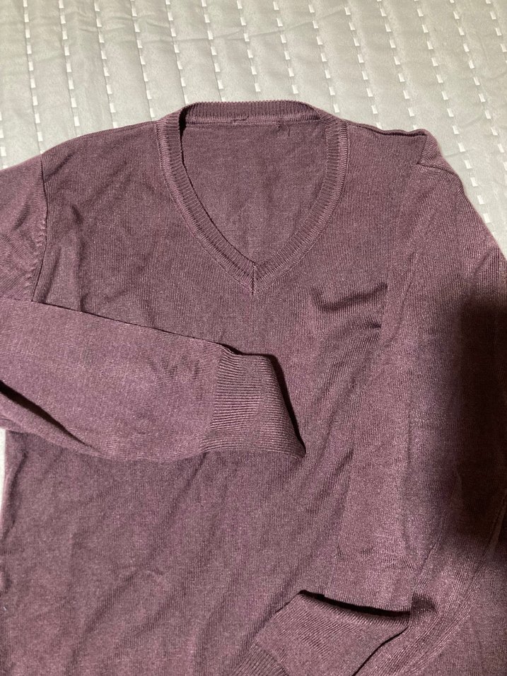 Bordo V Yaka Kadın Triko Kazak - Görsel 2