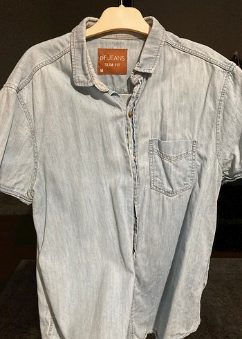 Gri Denim Kısa Kollu Erkek Gömlek - Görsel 3