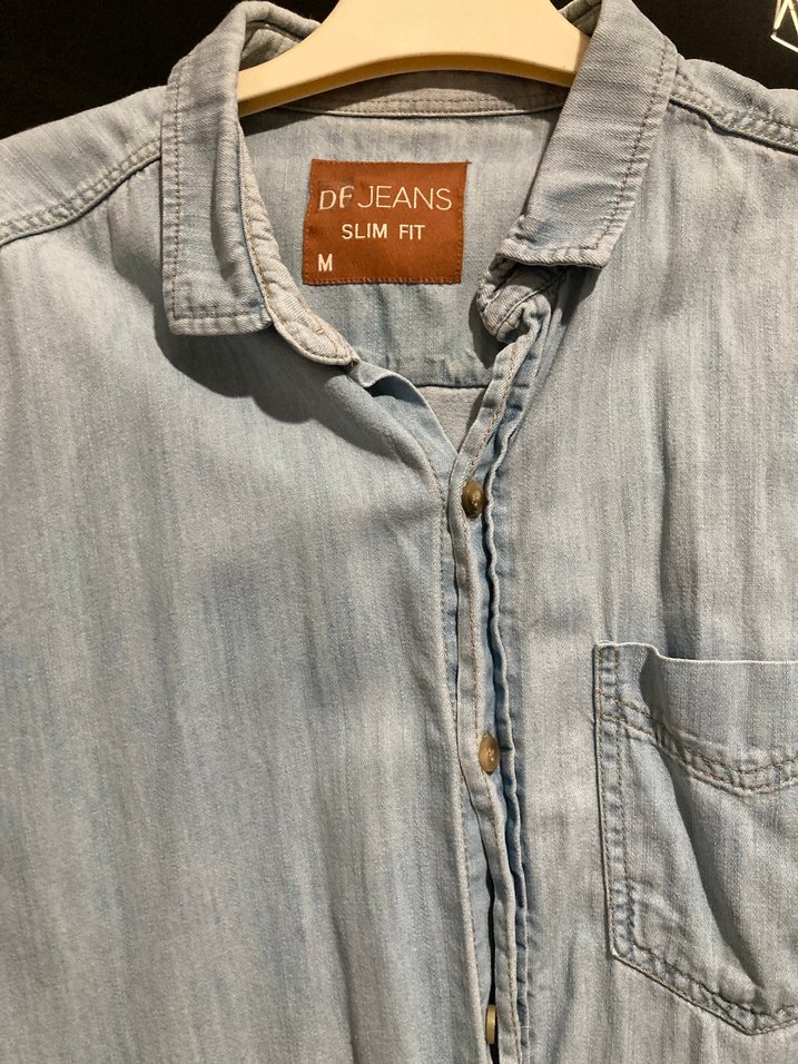 Gri Denim Kısa Kollu Erkek Gömlek - Görsel 2