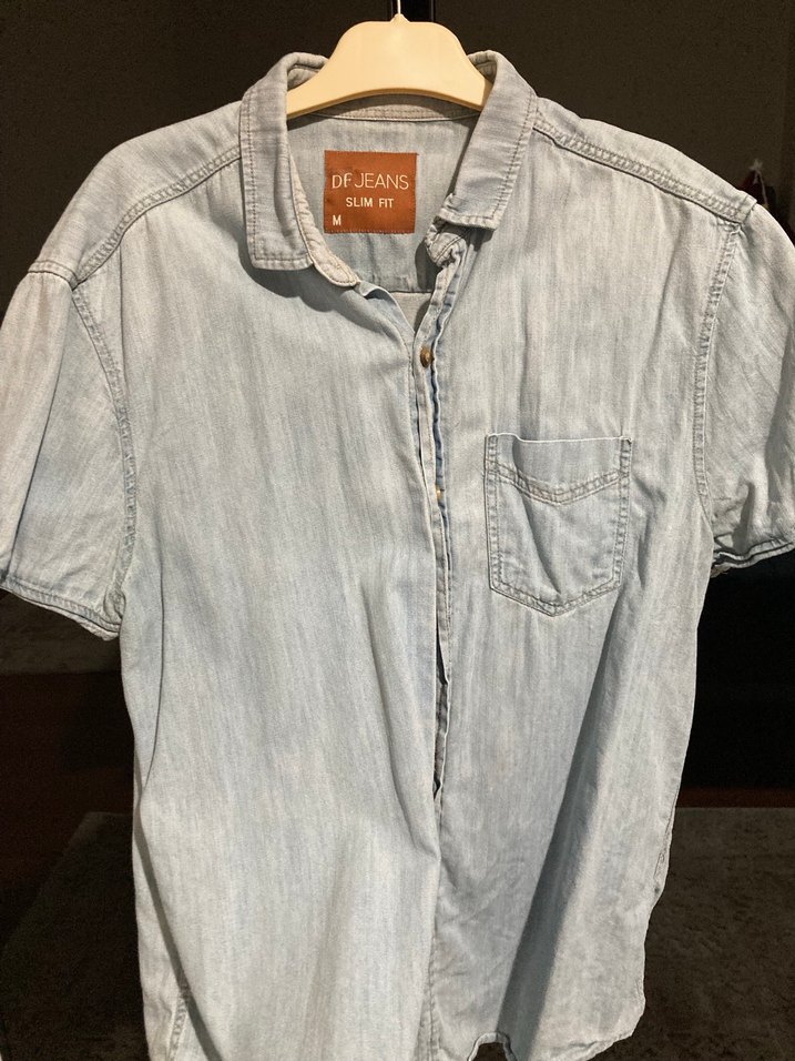 Gri Denim Kısa Kollu Erkek Gömlek - Görsel 3