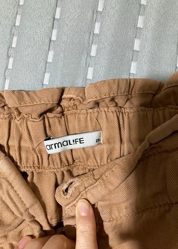 Kadın Bej Süet Beli Kemerli Bol Kesim Pantolon - Görsel 2