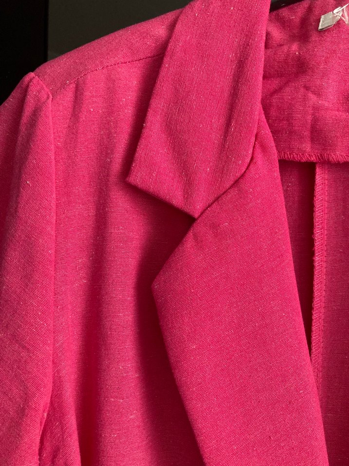 Düğmeli Pembe Midi Kadın Blazer - Görsel 3