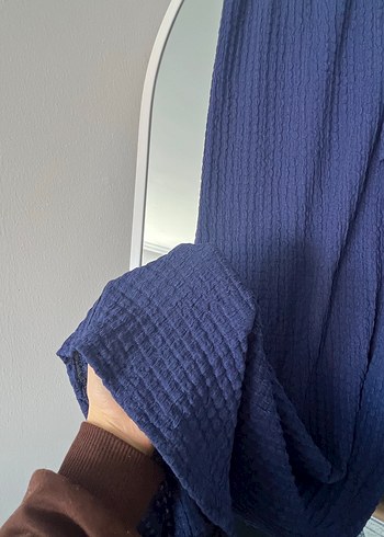 Mavi Keten Piliseli Kadın Pantolon - Görsel 2