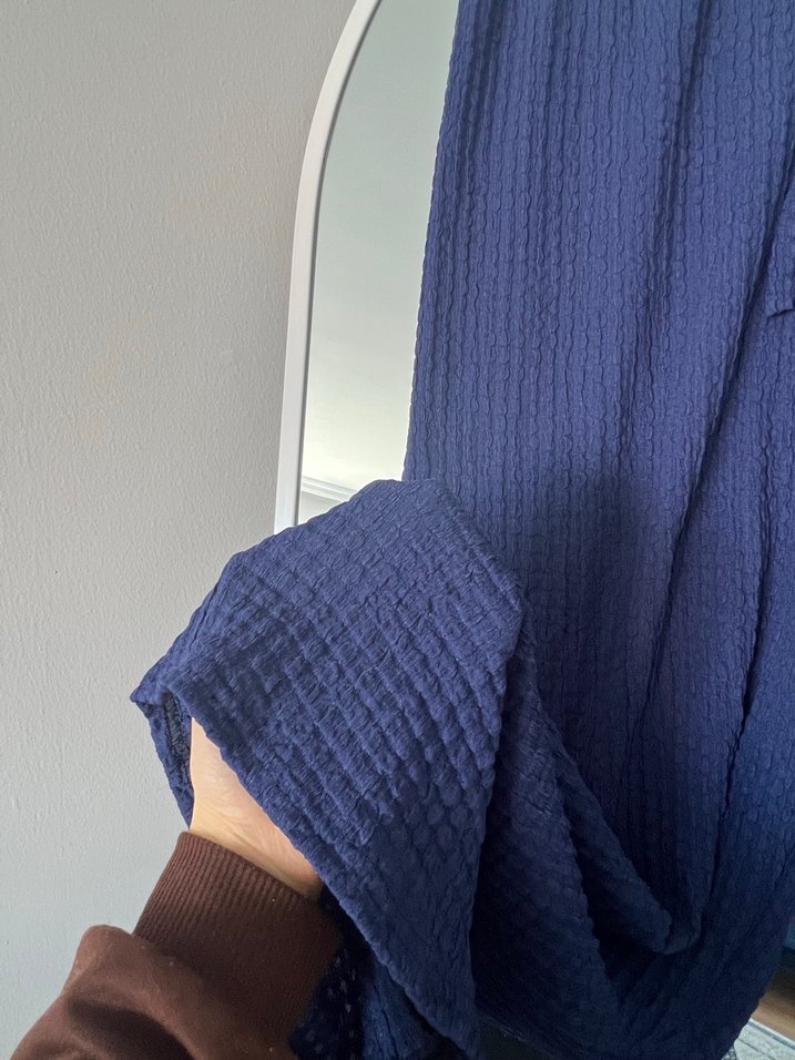 Mavi Keten Piliseli Kadın Pantolon - Görsel 2