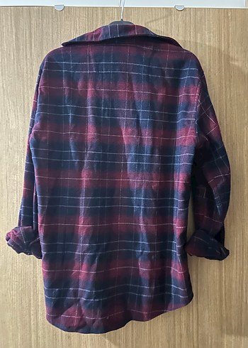 Bordo Ekose Desenli Kadın Gömlek - Görsel 3