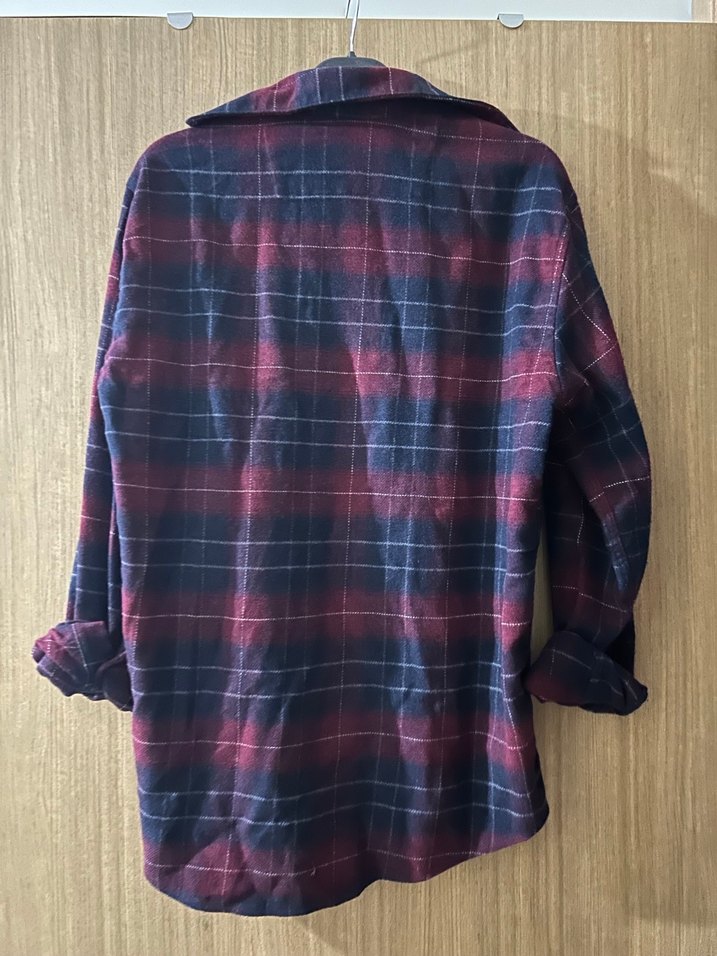 Bordo Ekose Desenli Kadın Gömlek - Görsel 3