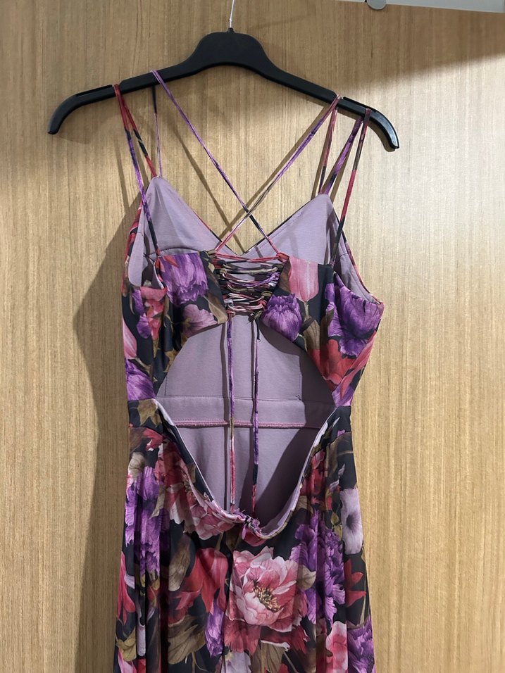 Çiçek Desenli Uzun Askılı Bohem Elbise - Görsel 3