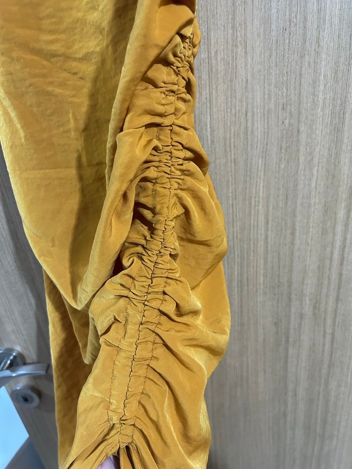 Sarı Drapeli Uzun Straplez Elbise - Görsel 3