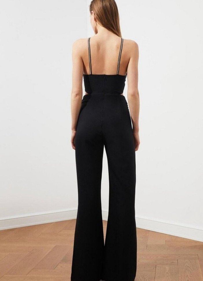 Siyah Yüksek Yakalı Kadın Tulum - Görsel 2