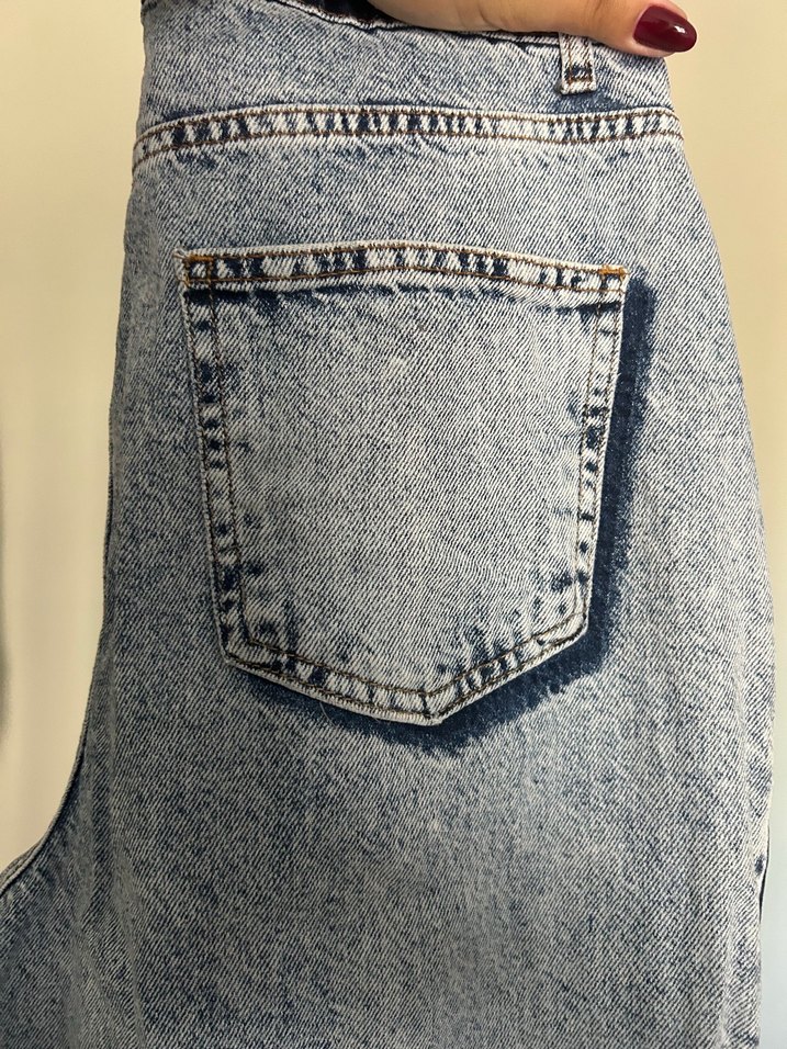 Batik Desenli Bol Kadın Kot Pantolon - Görsel 4