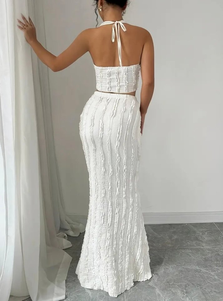 Dantel Detaylı Beyaz Uzun Bohem Takım - Görsel 3