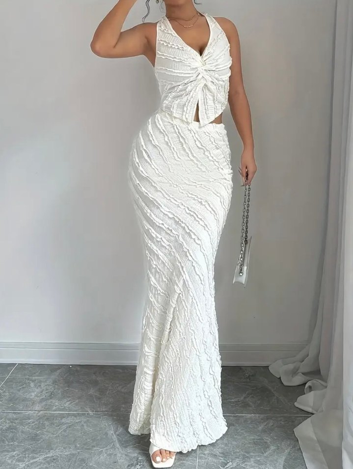 Dantel Detaylı Beyaz Uzun Bohem Takım - Görsel 2