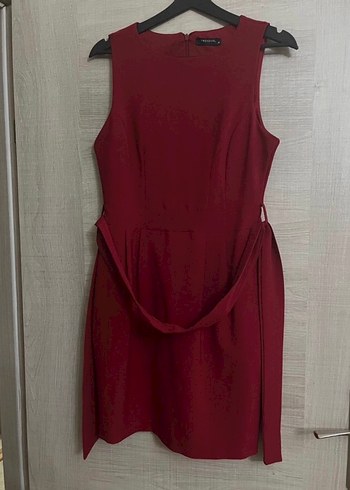 38 Beden bordo Renk Bordo Kemerli Mini Elbise