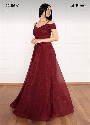Bordo simli abiye