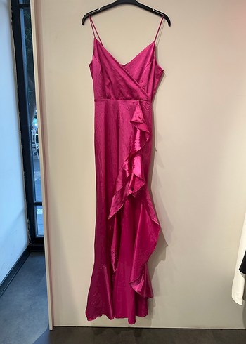 Pembe Drapeli Uzun Askılı Abiye Elbise